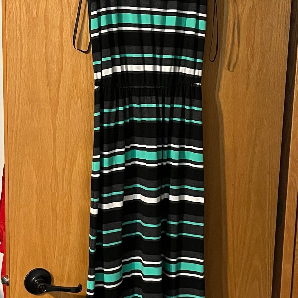 Merona Black and Green Striped Maxi Dress